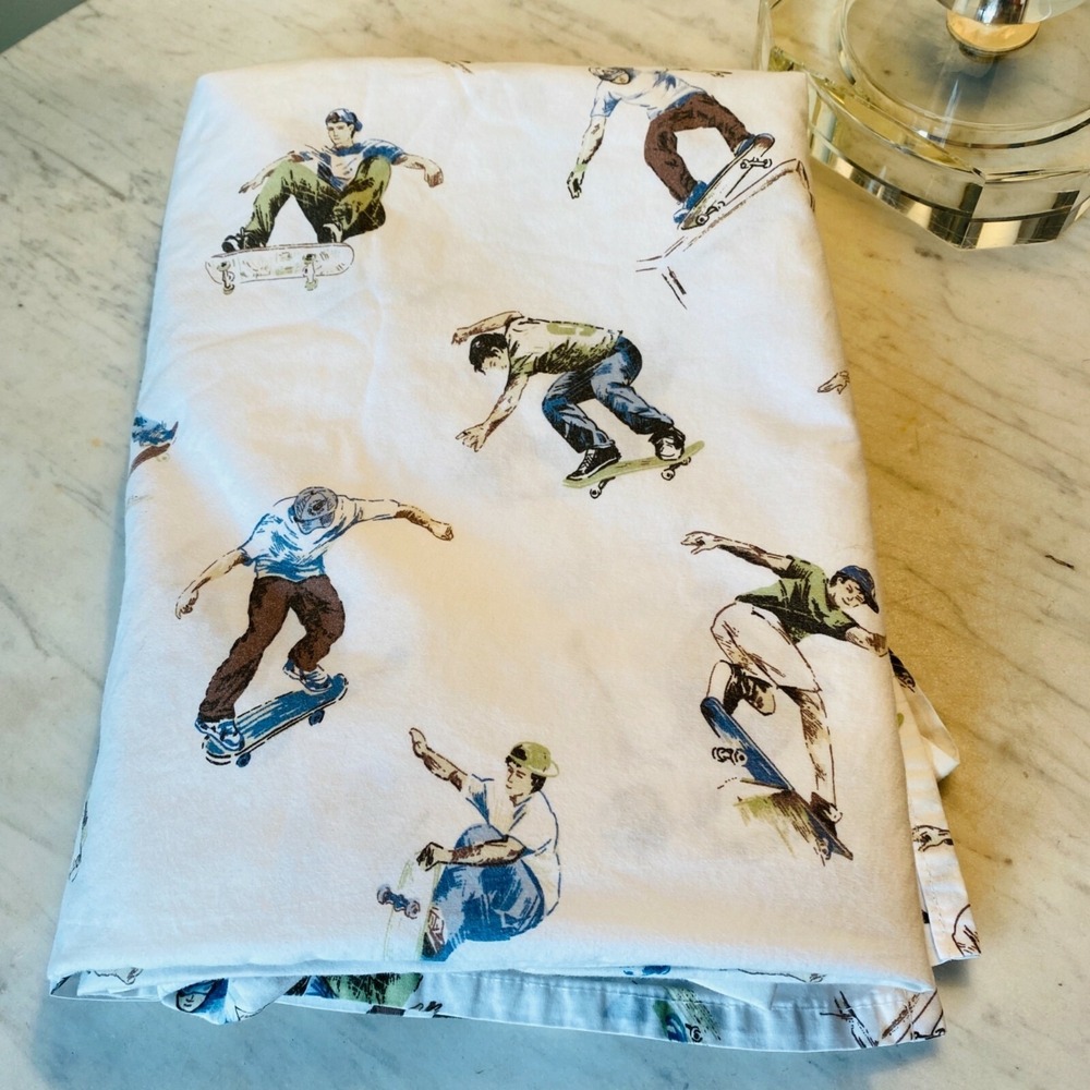 Pottery Barn Kids Sheet Twin Flat Skateboarding Print Organic Cotton Retro